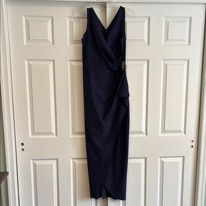 Alex Evenings Blue Sleeveless Ruched Maxi Dress